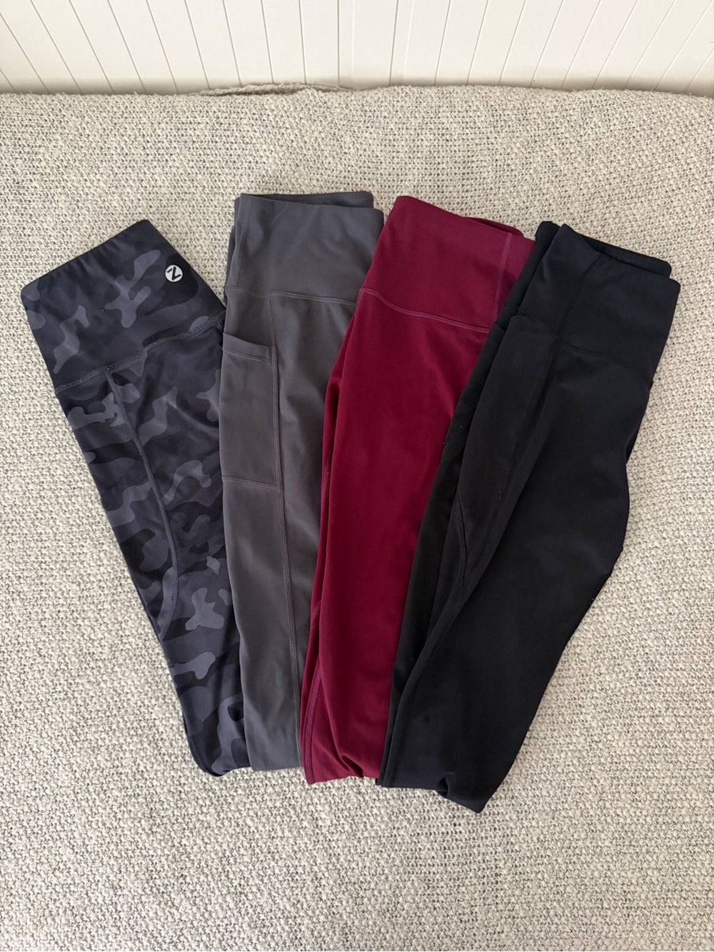4 Pack Women’s Leggings Bundle Size Medium Black Gray Burgundy Camo